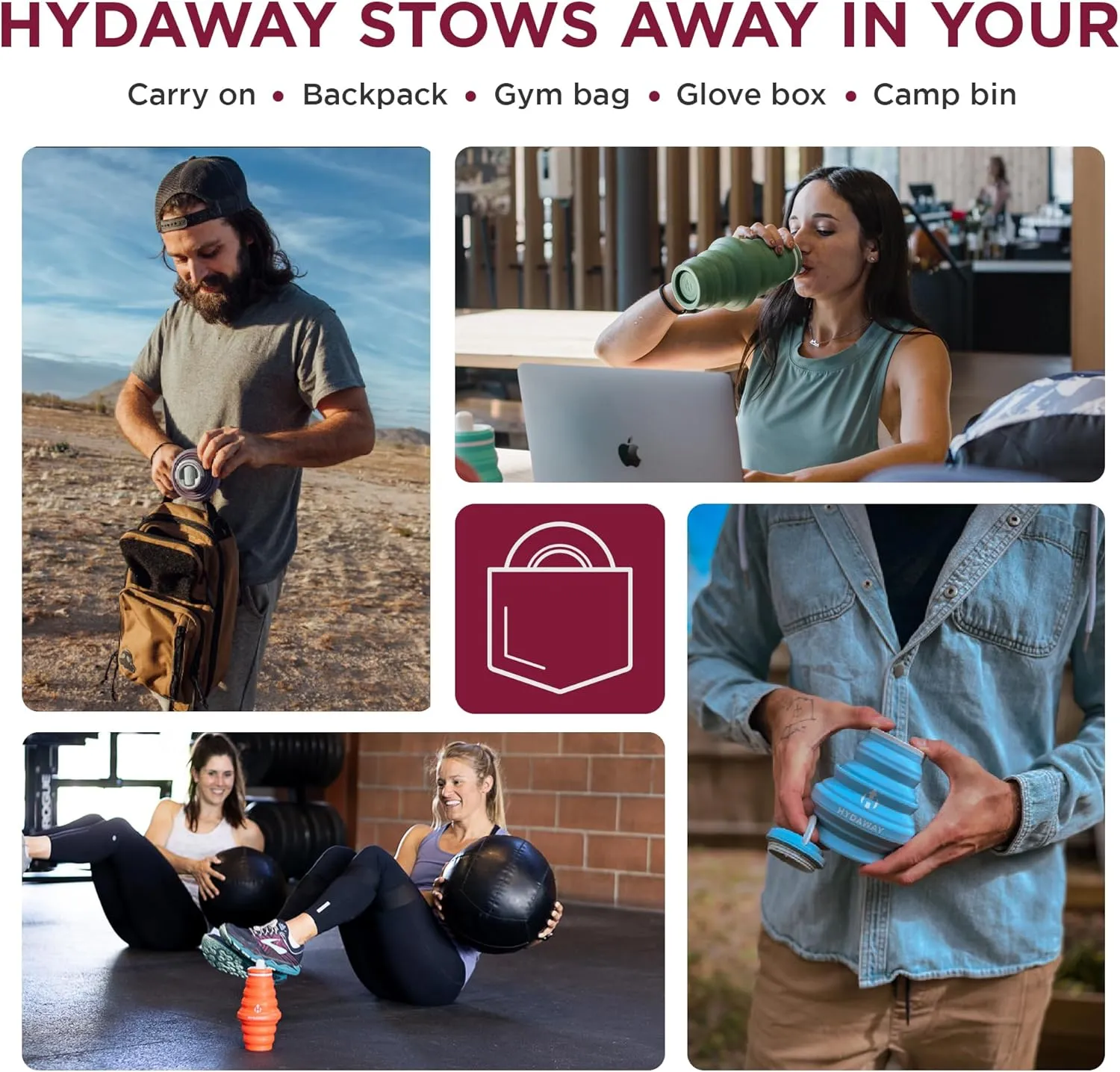 HYDAWAY Collapsible Water Bottle - 25oz I Reusable Water Bottle with Flip Top Lid for Travel, Hiking, Backpacking I Portable & Leakproof, Food-Grade Silicone, BPA Free, Collapses to 1.5”