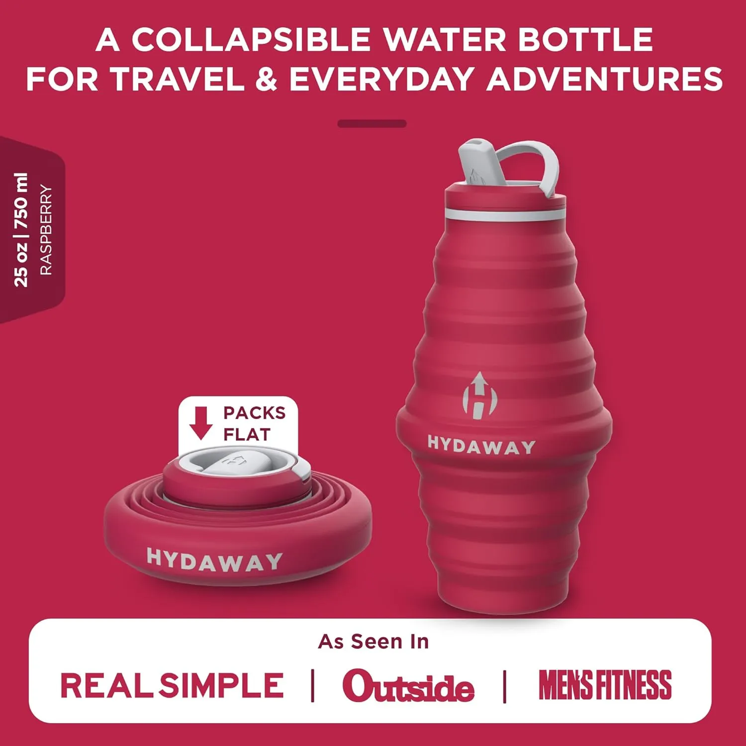 HYDAWAY Collapsible Water Bottle - 25oz I Reusable Water Bottle with Flip Top Lid for Travel, Hiking, Backpacking I Portable & Leakproof, Food-Grade Silicone, BPA Free, Collapses to 1.5”