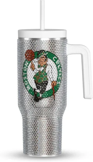 Hydrapeak x NBA Officially Licensed Boston Celtics Voyager 40 oz Stainless Steel Bling Tumbler with Handle, Insulated Rhinestone Water Bottle With Straw & Lid, Includes Gift Box