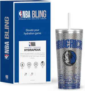 Hydrapeak x NBA Officially Licensed Dallas Mavericks 25 oz Rhinestone Bling Tumbler with Straw Lid, Glitter Leakproof Stainless Steel Water Bottle