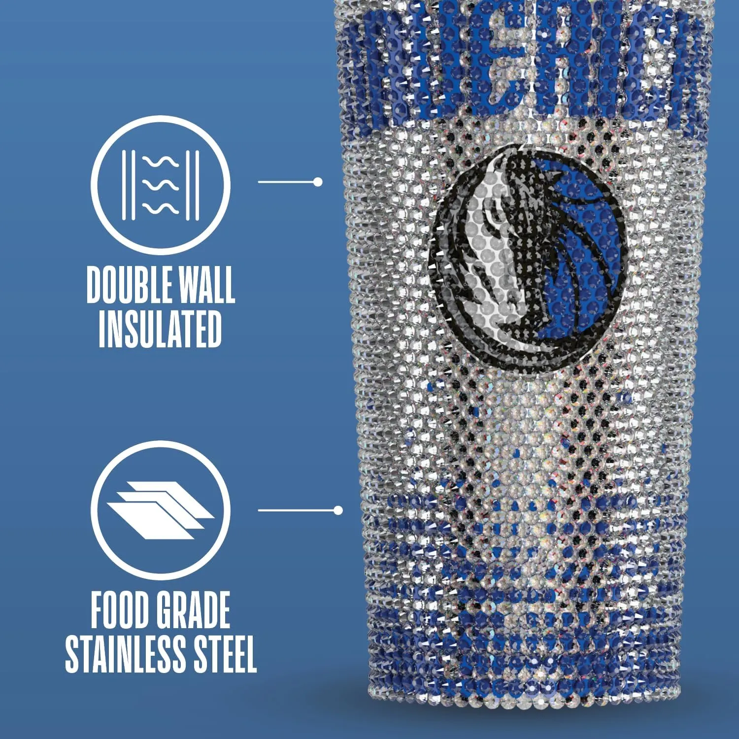 Hydrapeak x NBA Officially Licensed Dallas Mavericks 25 oz Rhinestone Bling Tumbler with Straw Lid, Glitter Leakproof Stainless Steel Water Bottle