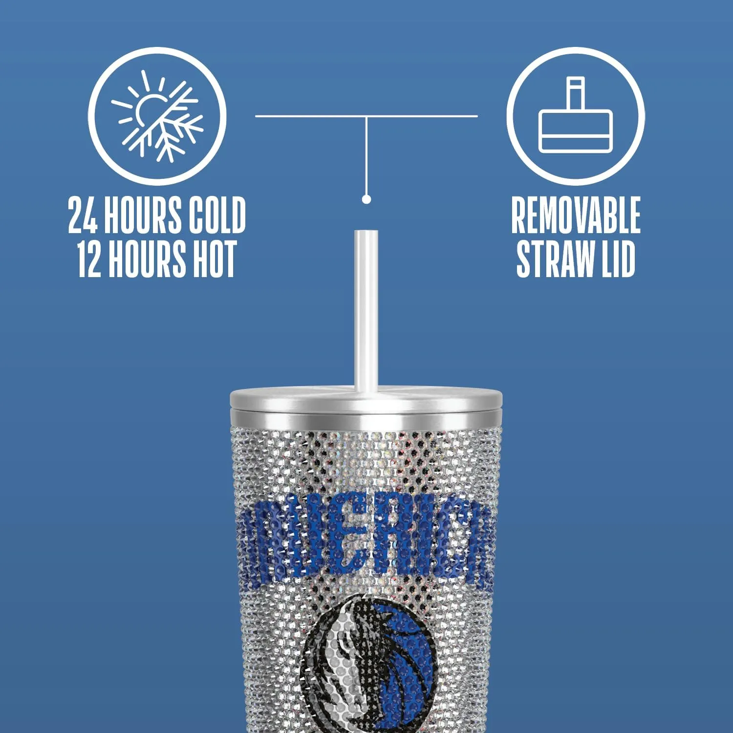 Hydrapeak x NBA Officially Licensed Dallas Mavericks 25 oz Rhinestone Bling Tumbler with Straw Lid, Glitter Leakproof Stainless Steel Water Bottle