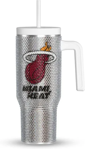 Hydrapeak x NBA Officially Licensed Miami Heat Voyager 40 oz Stainless Steel Bling Tumbler with Handle, Insulated Rhinestone Water Bottle With Straw & Lid, Includes Gift Box