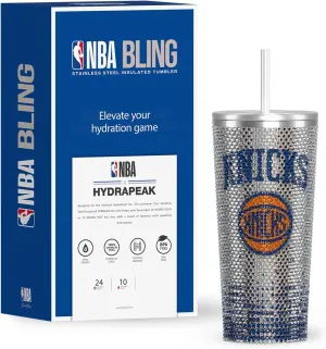 Hydrapeak x NBA Officially Licensed New York Knicks 25 oz Rhinestone Bling Tumbler with Straw Lid, Glitter Leakproof Stainless Steel Water Bottle