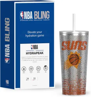 Hydrapeak x NBA Officially Licensed Phoenix Suns 25 oz Rhinestone Bling Tumbler with Straw Lid, Glitter Leakproof Stainless Steel Water Bottle