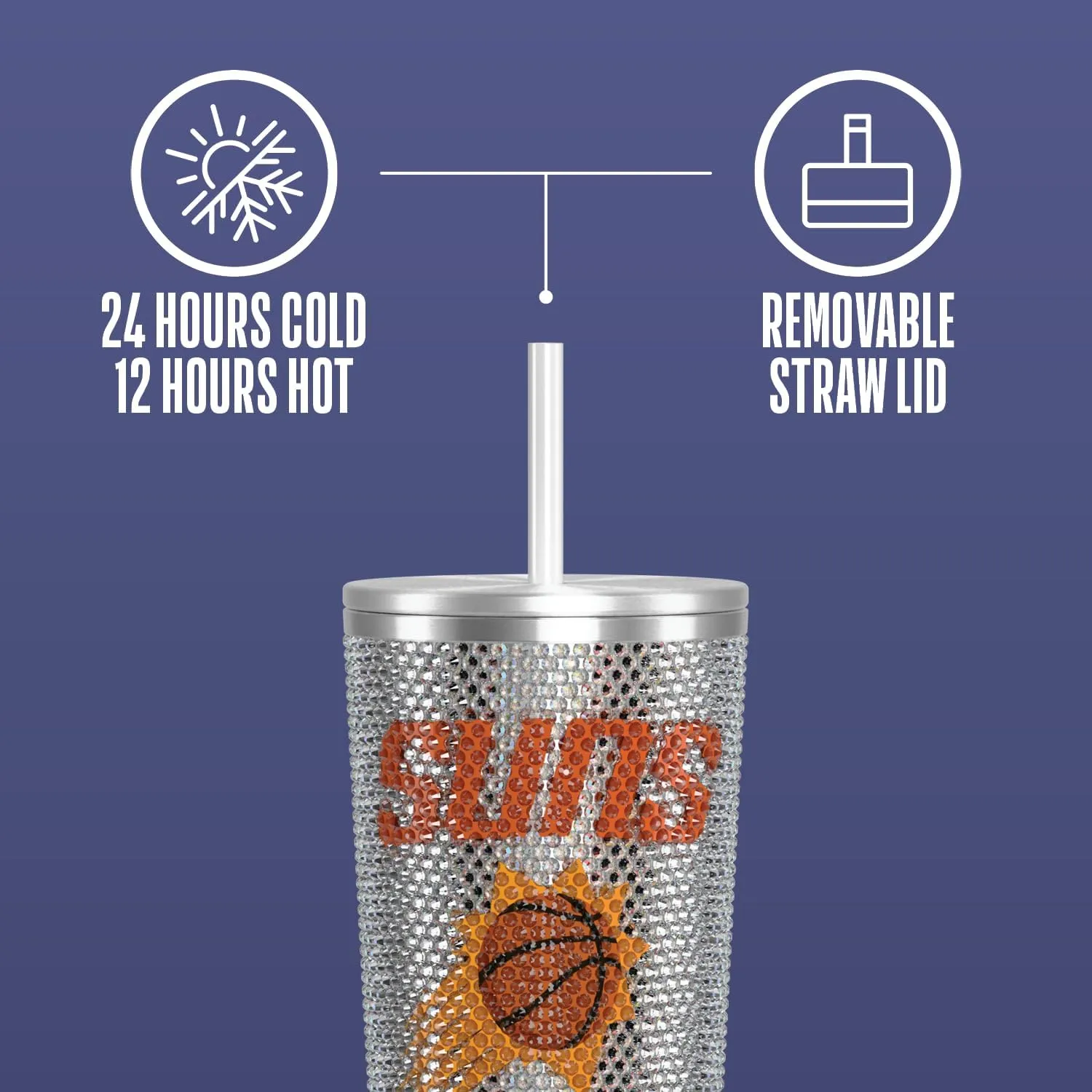 Hydrapeak x NBA Officially Licensed Phoenix Suns 25 oz Rhinestone Bling Tumbler with Straw Lid, Glitter Leakproof Stainless Steel Water Bottle