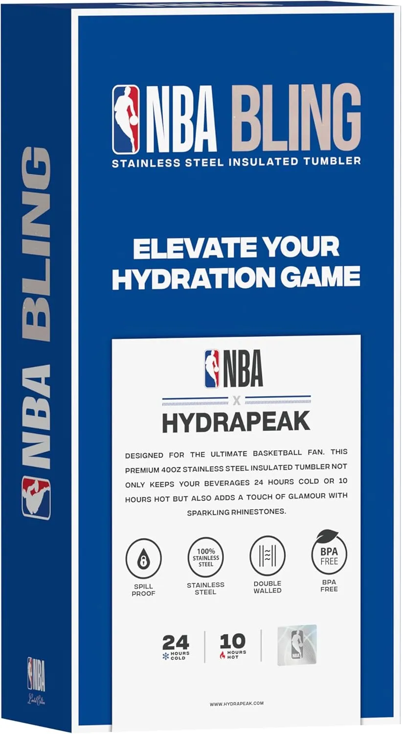 Hydrapeak x NBA Officially Licensed Phoenix Suns Voyager 40 oz Stainless Steel Bling Tumbler with Handle, Insulated Rhinestone Water Bottle With Straw & Lid, Includes Gift Box