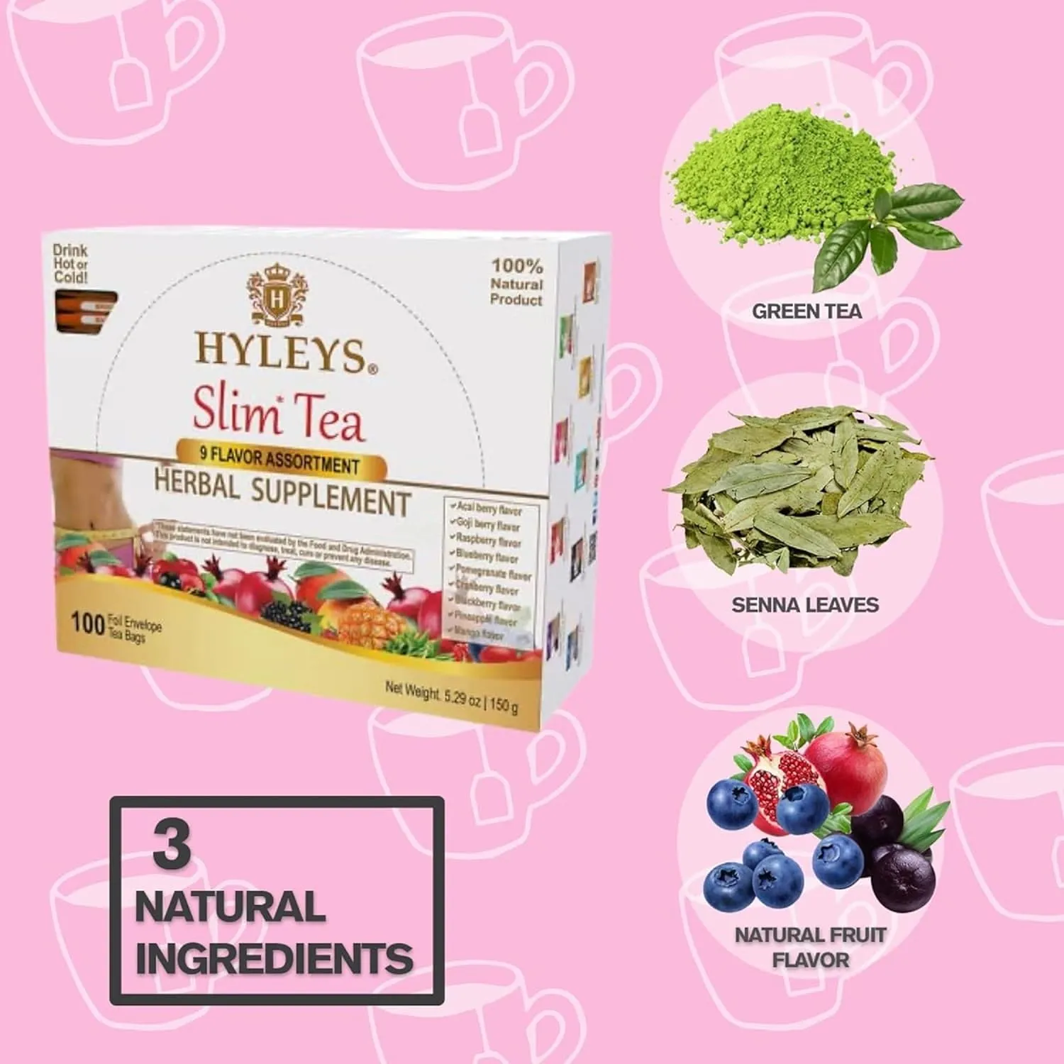 Hyleys Slim Tea 9 Flavor Assortment 100 Ct - Weight Loss Herbal Supplement Cleanse and Detox - 100 Tea Bags (1 Pack)