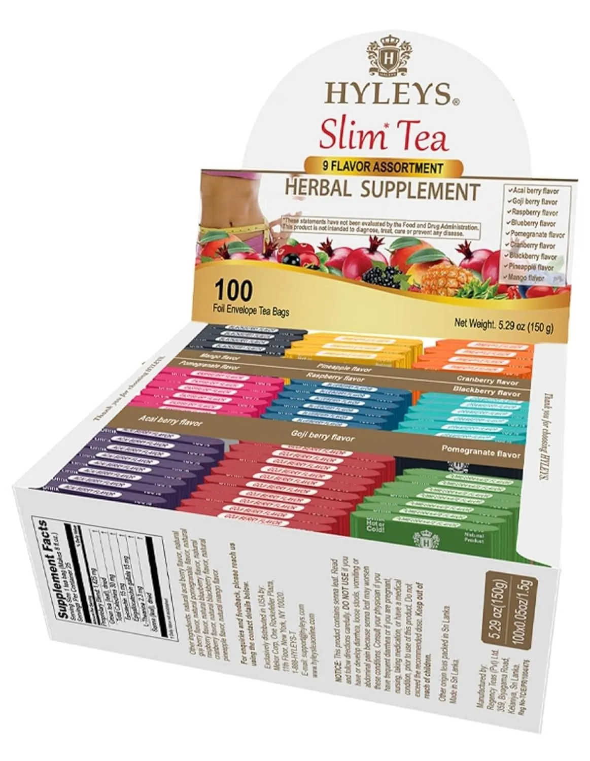 Hyleys Slim Tea 9 Flavor Assortment 100 Ct - Weight Loss Herbal Supplement Cleanse and Detox - 100 Tea Bags (1 Pack)