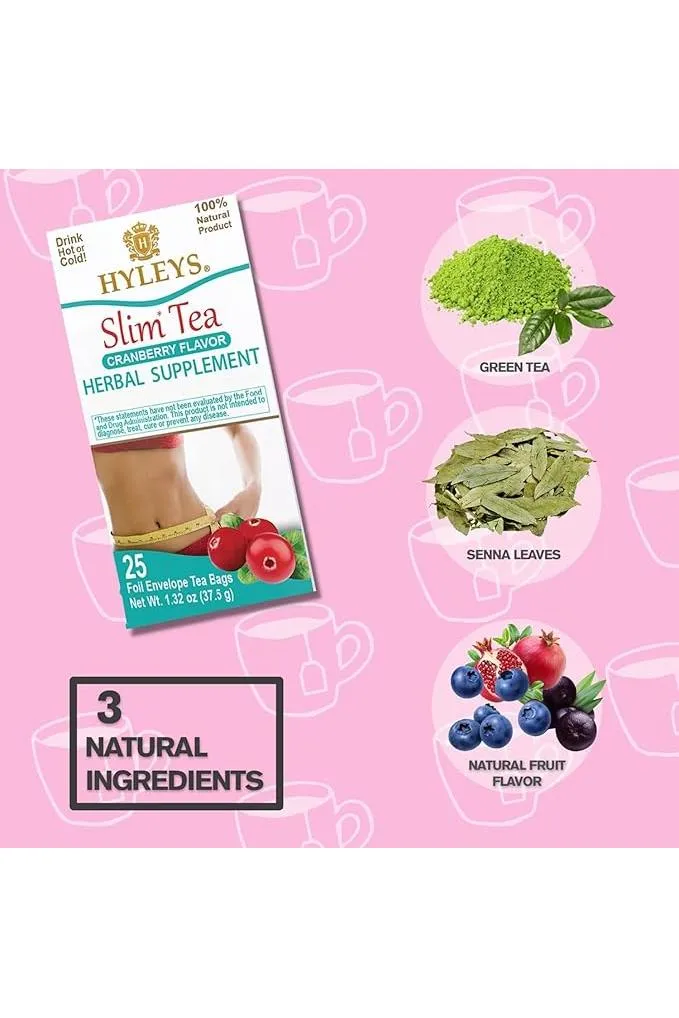 Hyleys Slim Tea Cranberry Flavor - Weight Loss Herbal Supplement Cleanse and Detox - 25 Tea Bags (1 Pack)