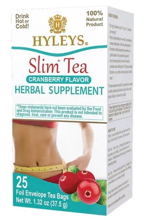 Hyleys Slim Tea Cranberry Flavor - Weight Loss Herbal Supplement Cleanse and Detox - 25 Tea Bags (1 Pack)