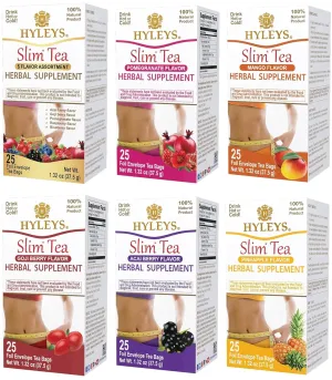 Hyleys Slim Tea Variety Pack – 6 Flavors Including 5 Flavor Assortment, Pomegranate, Mango, Goji Berry, Acai Berry, and Pineapple – 150 Tea Bags