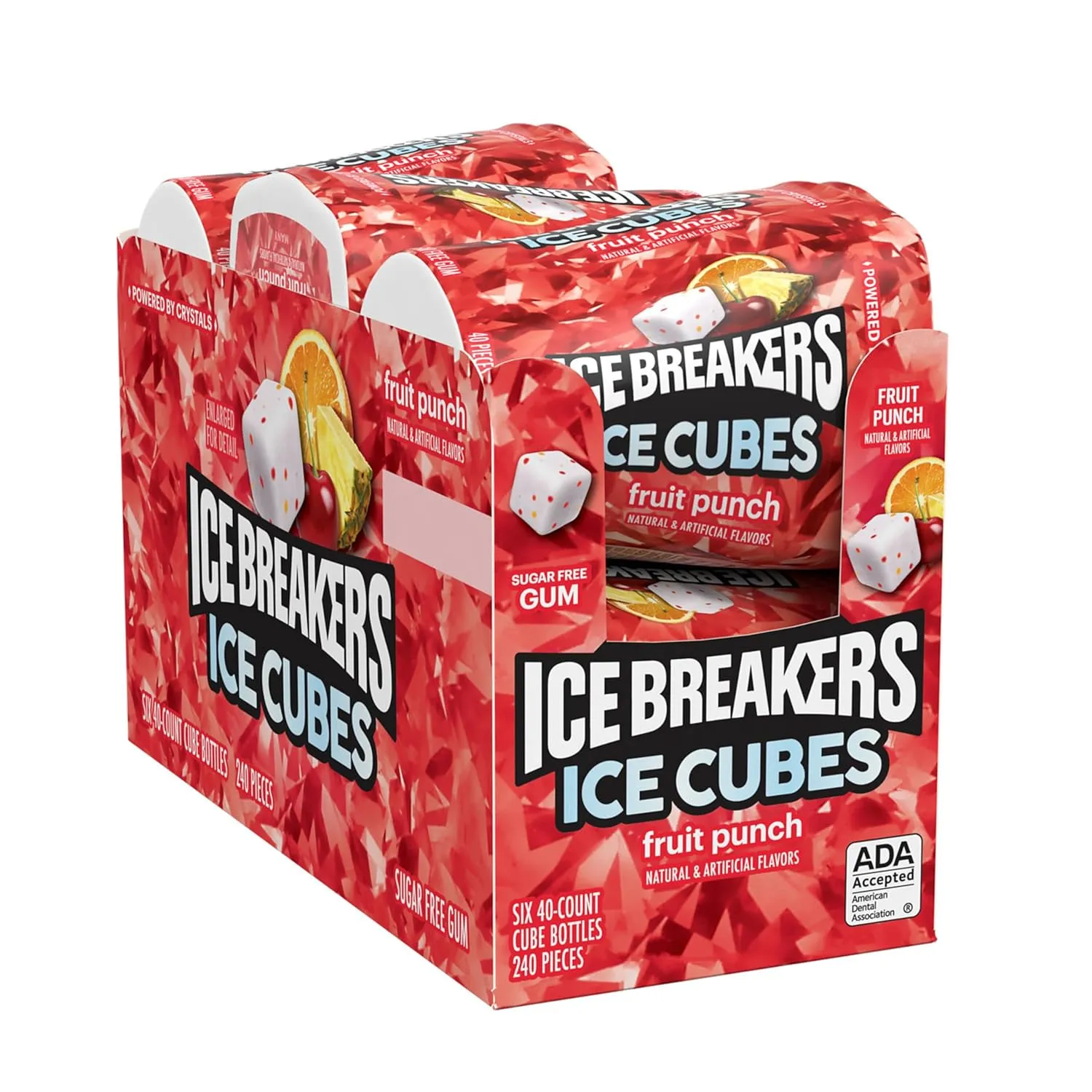 ICE BREAKERS Ice Cubes Fruit Punch Sugar Free Chewing Gum Bottles, 3.24 oz (6 Count, 40 Pieces)