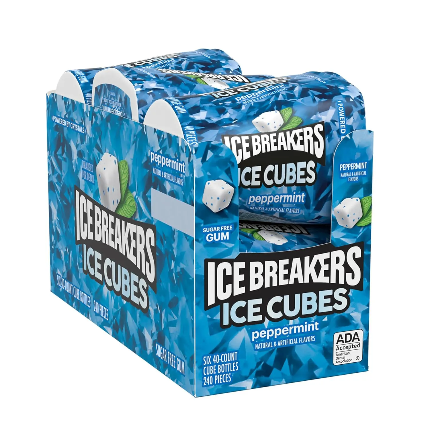 ICE BREAKERS Ice Cubes Peppermint Sugar Free Chewing Gum Bottles, 3.24 oz (6 Count, 40 Pieces)