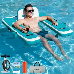 Inflatable Pool Lounger Float, Tanning Pool Chair Float for Adults, 47" L×39" W/53 L*43" W Sunchill Floating Chair Dock for Outdoor Lake, River and Beach with Storage Bag and 2 Cup Holders