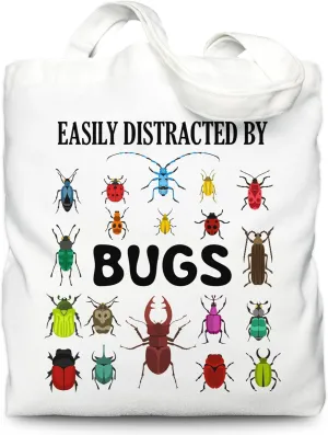 Insect Tote Bag for Woman Girls, Easily Distracted By Bugs Tote Bag for Nature lover Beetles lover