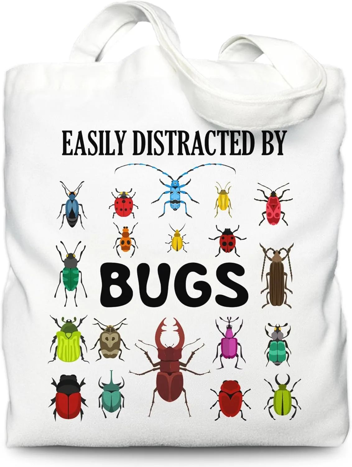 Insect Tote Bag for Woman Girls, Easily Distracted By Bugs Tote Bag for Nature lover Beetles lover