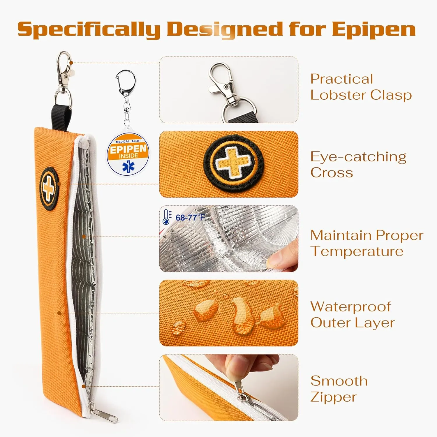 Insulated Epipen Carry Case, Slim Epi Pen Carrying Case for Allergy Medicine with Keychain Clip – Durable and Heat-Resistant EpiPen Holder for Kids and Adults, Travel Friendly