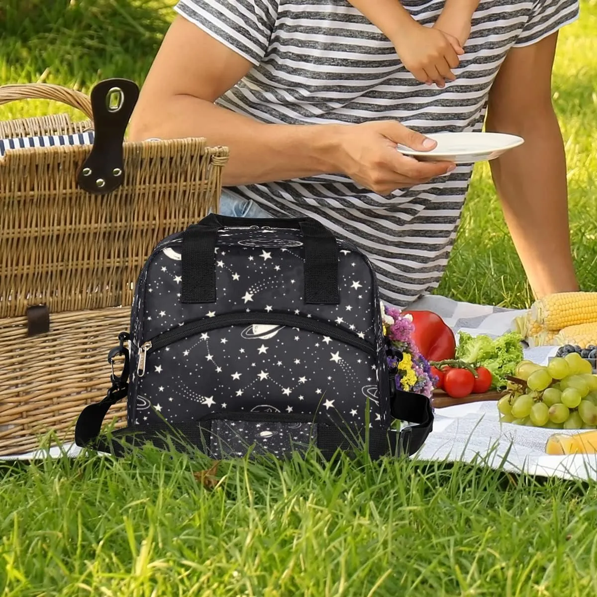Insulated Lunch Bag Women Men Planets Comets Stars Large Reusable Lunch Box Leakproof Lunch Tote Bag Cooler Bag with Adjustable Shoulder Strap Travel Picnic Work Beach