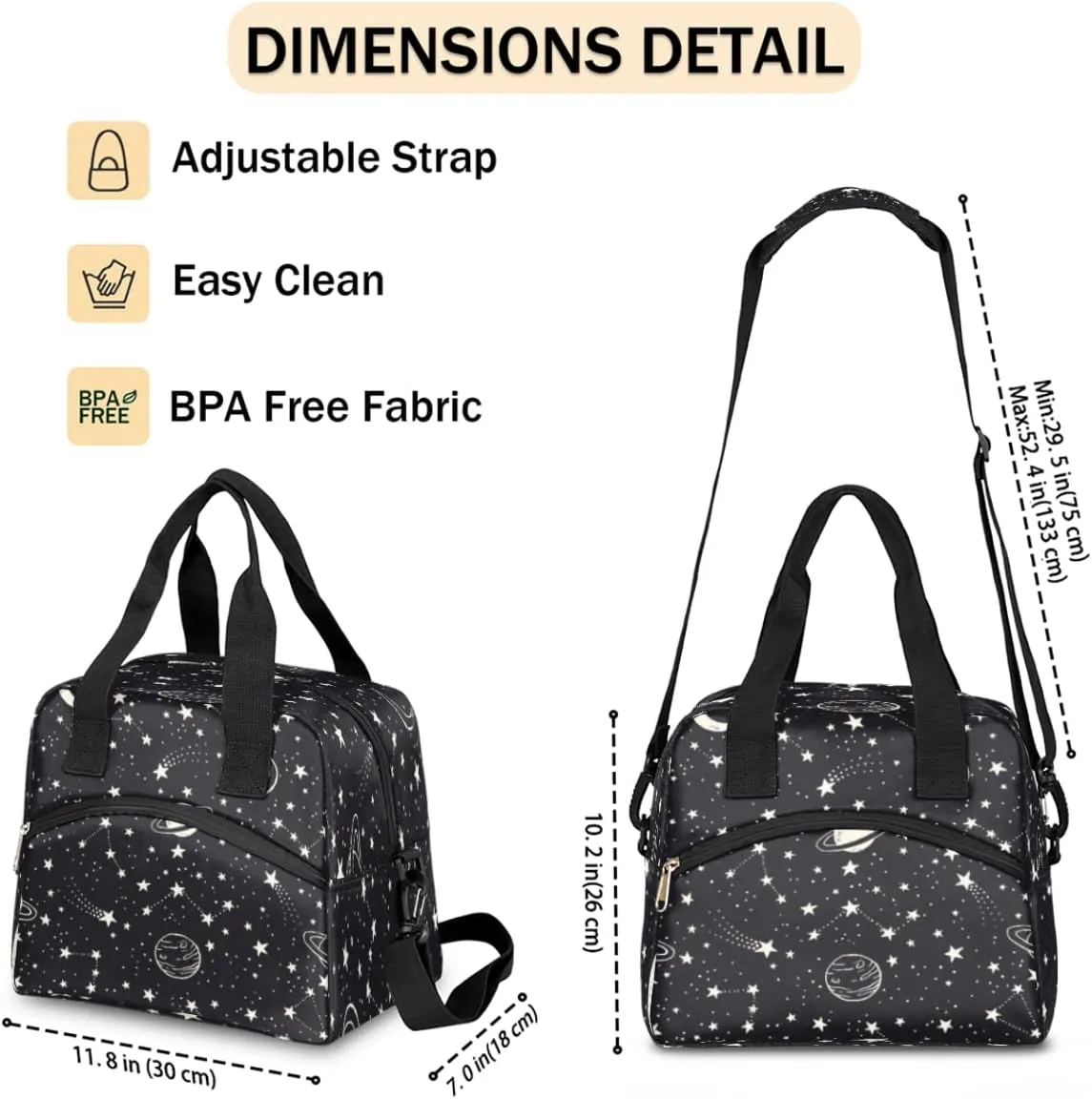 Insulated Lunch Bag Women Men Planets Comets Stars Large Reusable Lunch Box Leakproof Lunch Tote Bag Cooler Bag with Adjustable Shoulder Strap Travel Picnic Work Beach