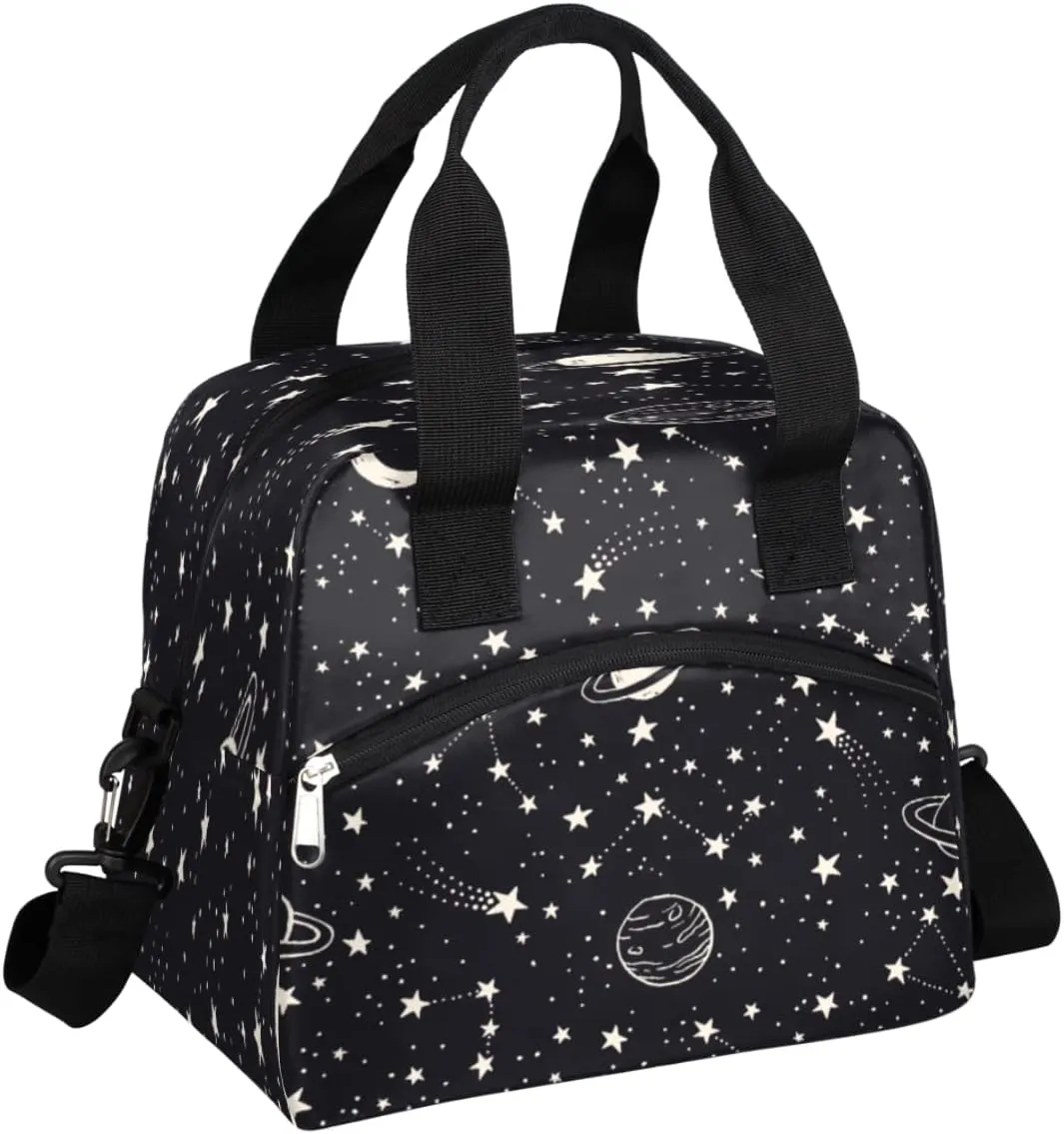 Insulated Lunch Bag Women Men Planets Comets Stars Large Reusable Lunch Box Leakproof Lunch Tote Bag Cooler Bag with Adjustable Shoulder Strap Travel Picnic Work Beach