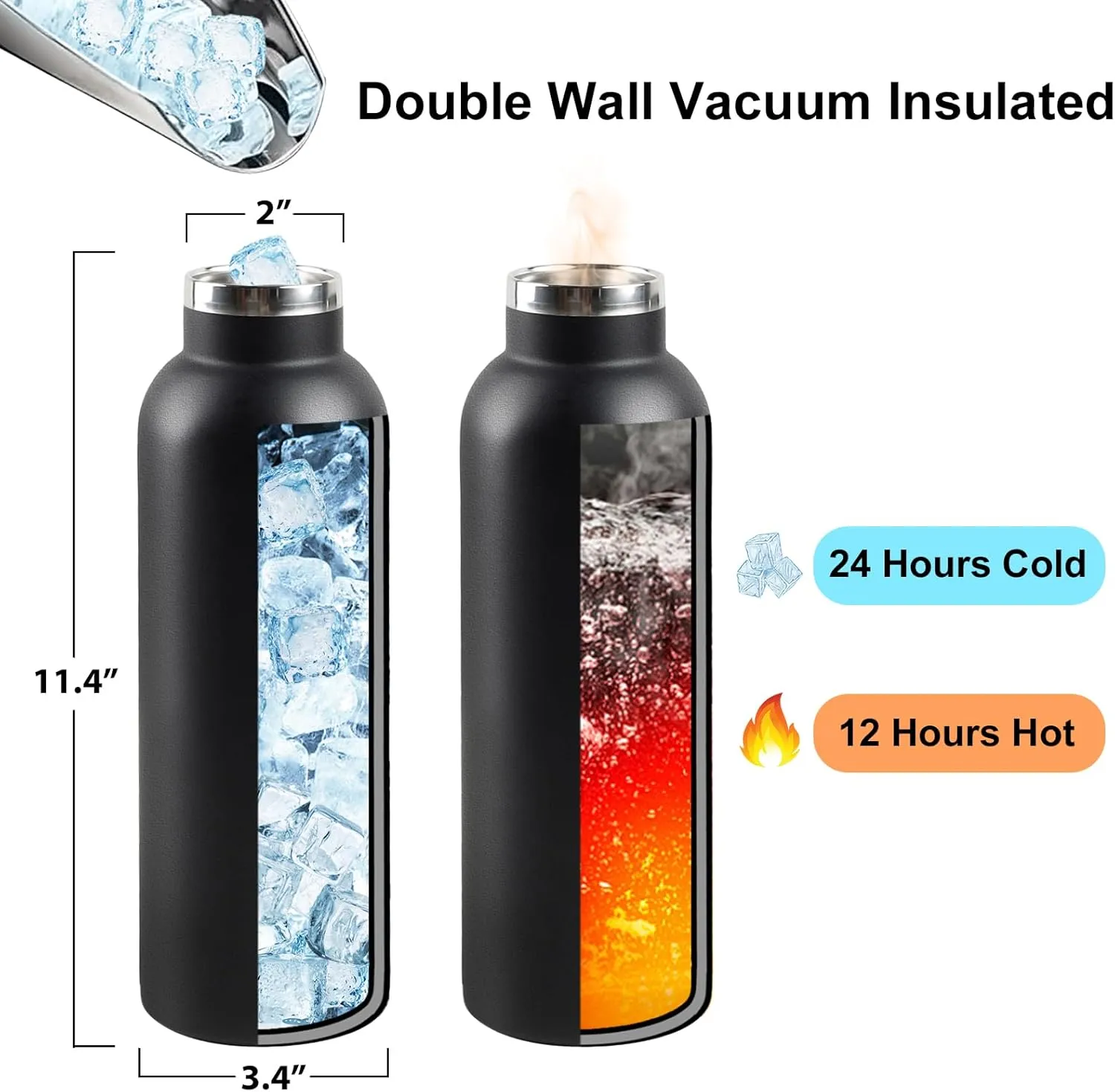 Insulated Water Bottle Compatible with Magsafe Holder, Magnetic Water Bottle Stainless Steel Water Cup Phone Mount Flask Leak-Proof Hot 12H Cold 24H Sports Car Cup Holder 32oz Black