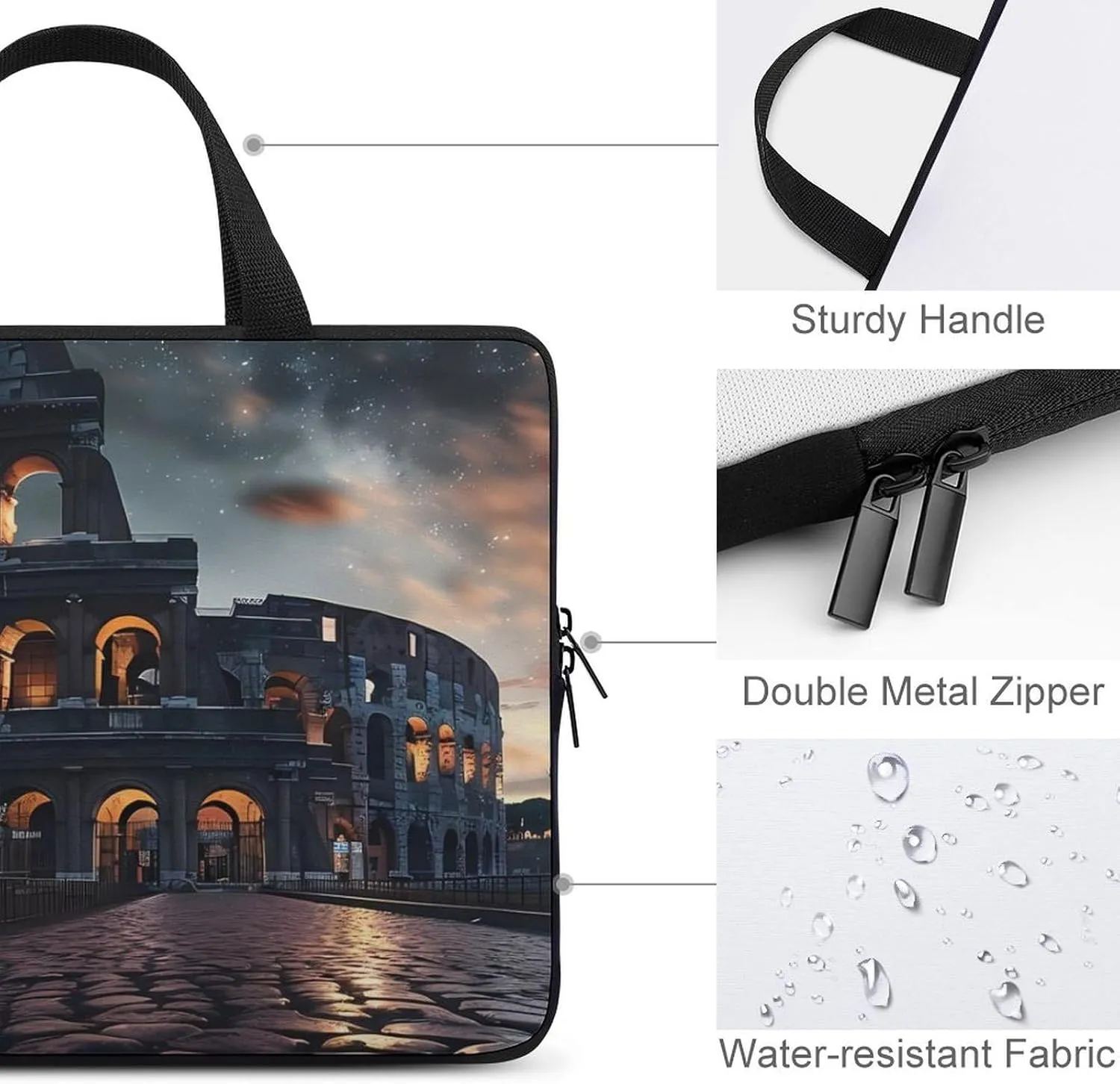 Italy Ancient Roman Landmarks Night Laptop Case Laptop Bag Laptop Sleeve Water Resistant Computer Case Laptop Carrying Case 13inch