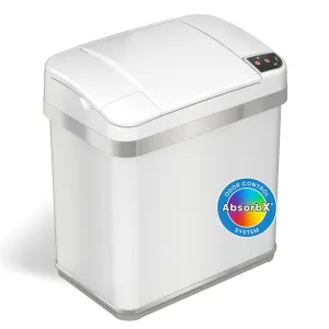 iTouchless 2.5 Gallon Sensor Bathroom Trash Can with Odor Absorber and Fragrance Pack Home Office 9.5L White Wastebasket Rectangular Stainless Steel Automatic Small Motion Sensor Garbage Bin with Lid