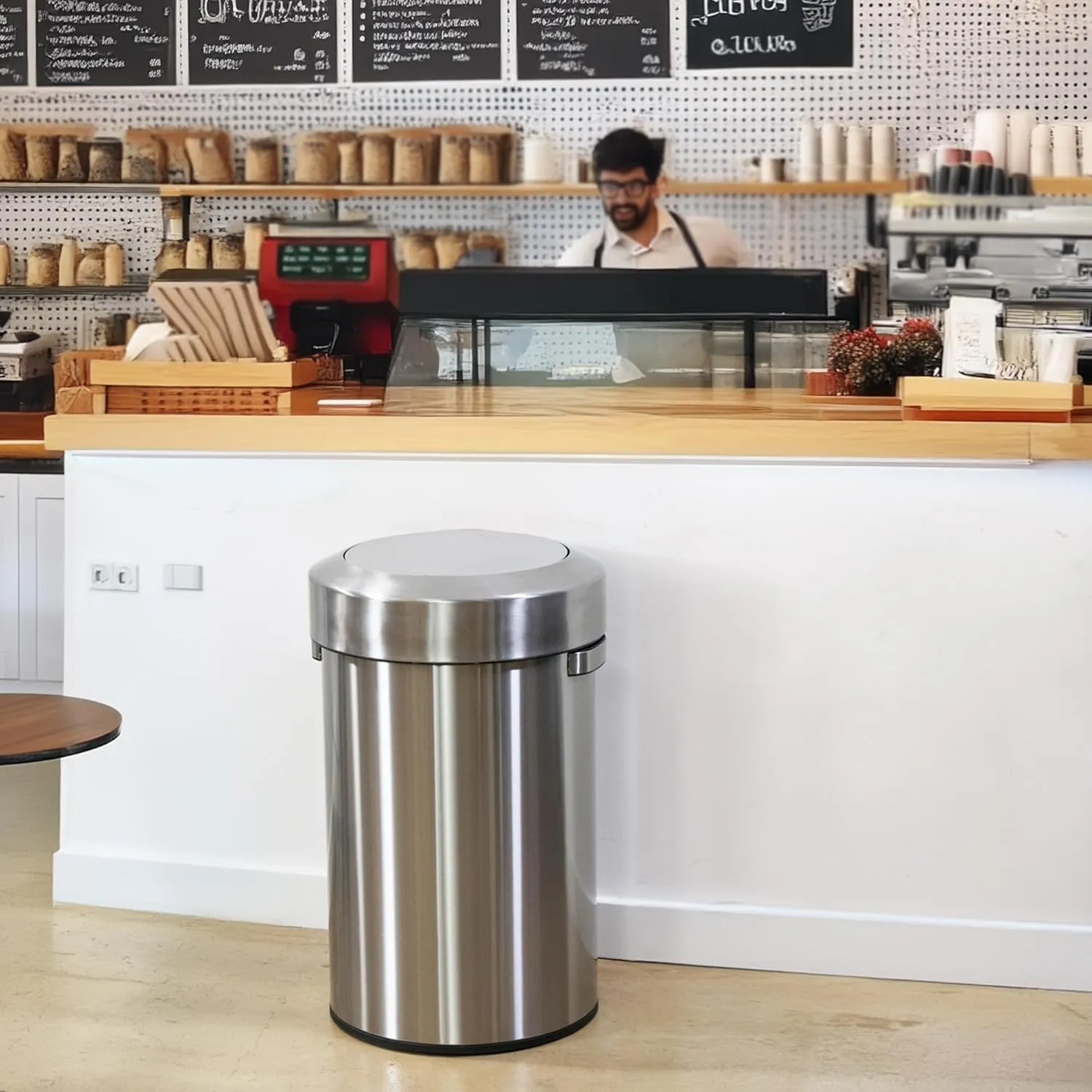 iTouchless Titan 17 Gallon Swing Open Trash Can, Stainless Steel Self-Balance Flip Top Lid Commercial Grade 64 Liter Garbage Can is Perfect for Business, Restaurant, Office and Kitchen