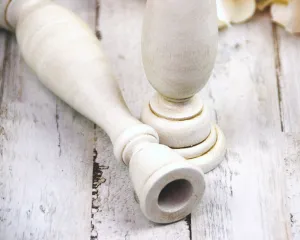 Ivory painted wooden spindle candlesticks