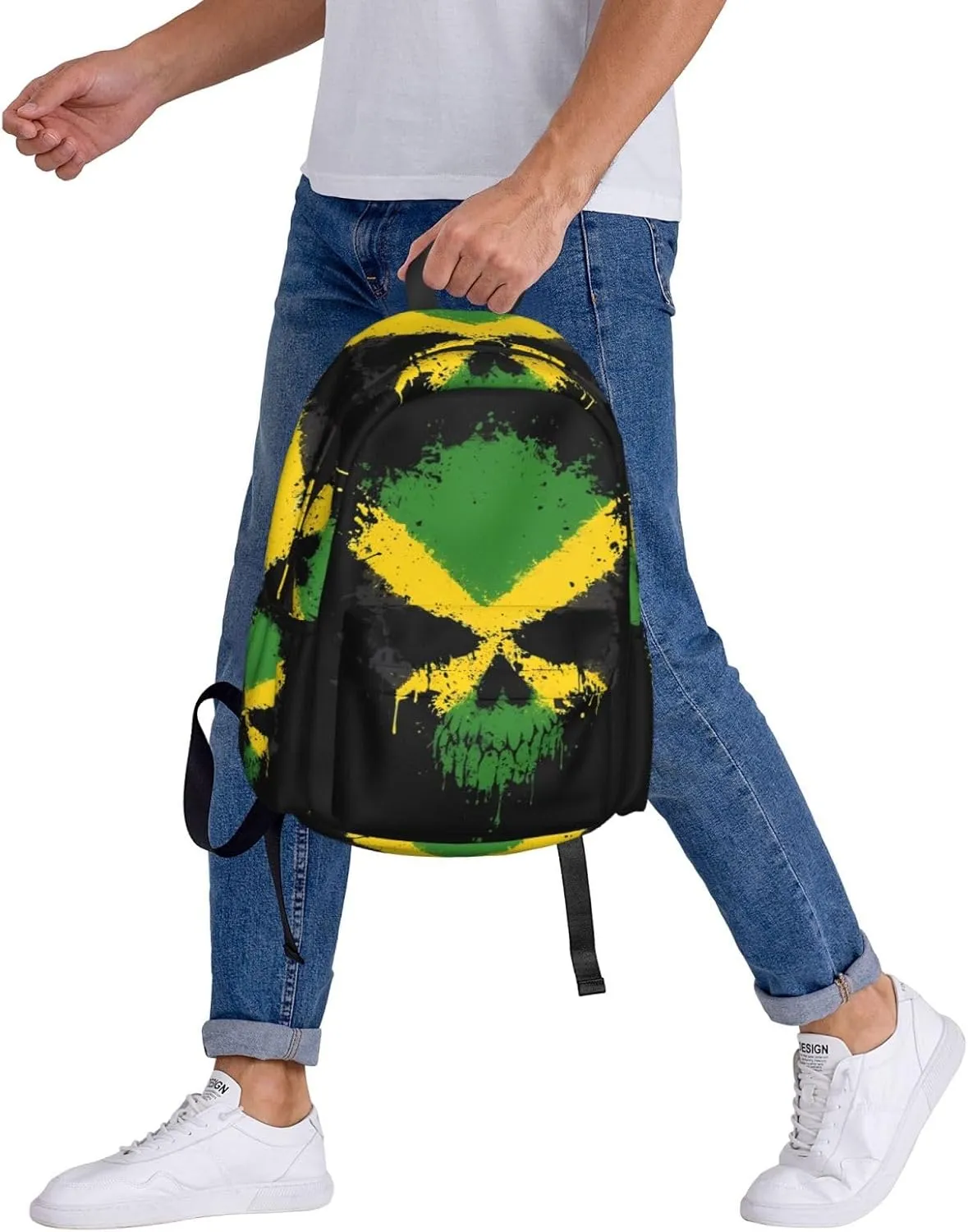 Jamaican Flag Skull Laptop Backpack Work Travel Backpacks Business Rucksack Casual Outdoor Daypack with Adjustable Strap Bags for Sports Office Gym Hiking