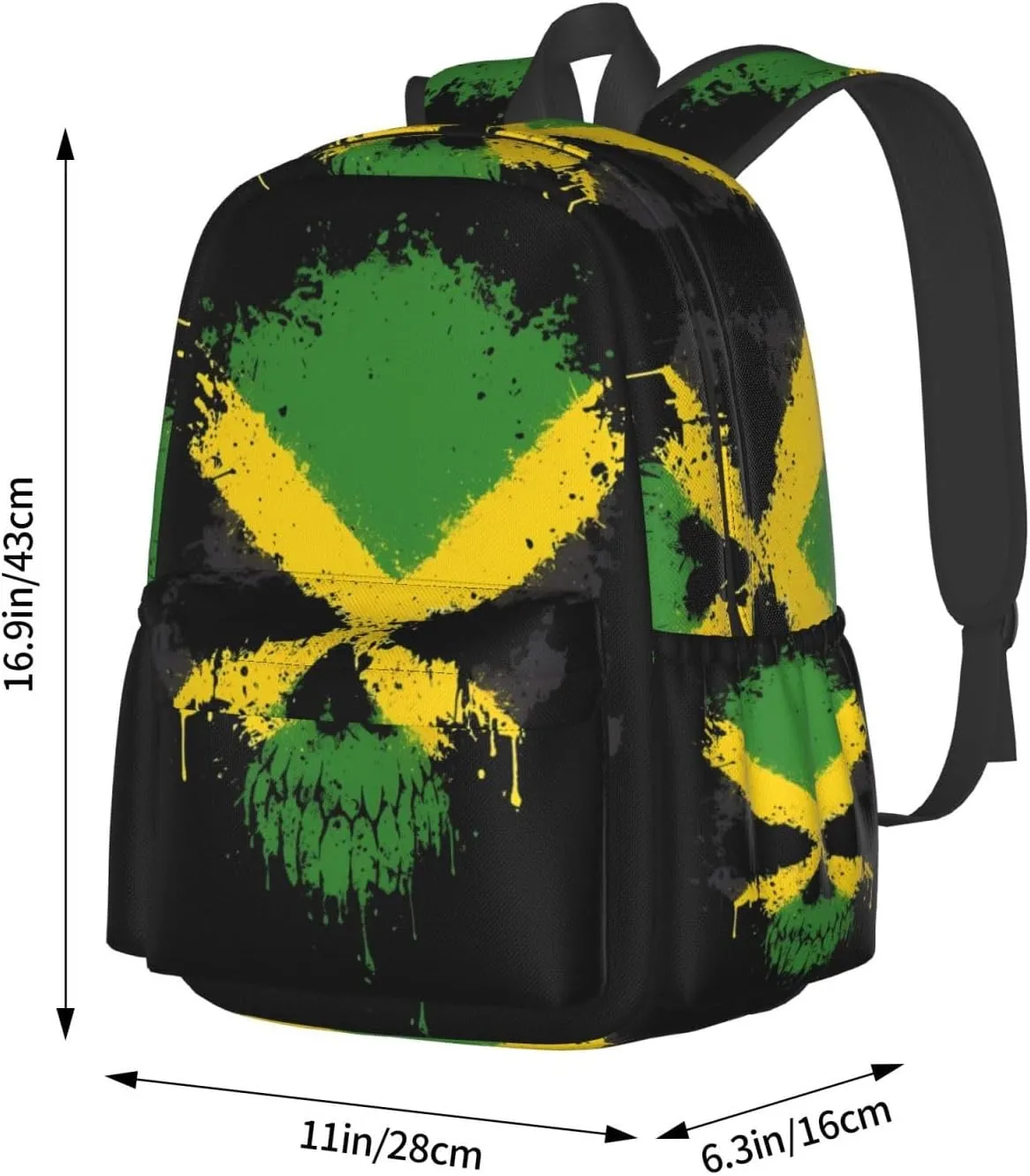 Jamaican Flag Skull Laptop Backpack Work Travel Backpacks Business Rucksack Casual Outdoor Daypack with Adjustable Strap Bags for Sports Office Gym Hiking