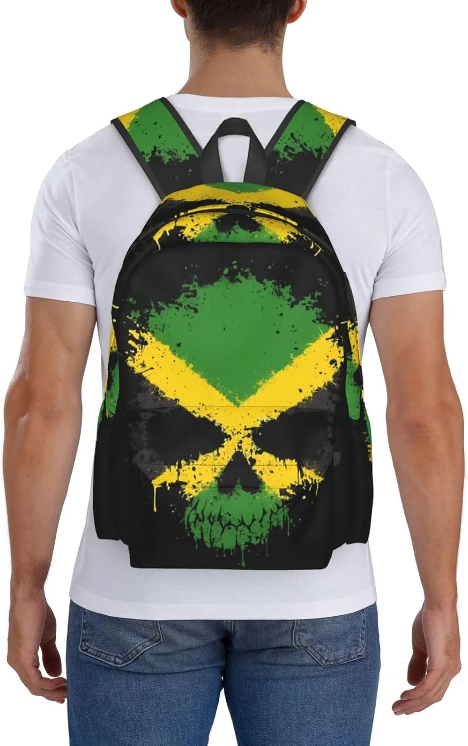 Jamaican Flag Skull Laptop Backpack Work Travel Backpacks Business Rucksack Casual Outdoor Daypack with Adjustable Strap Bags for Sports Office Gym Hiking