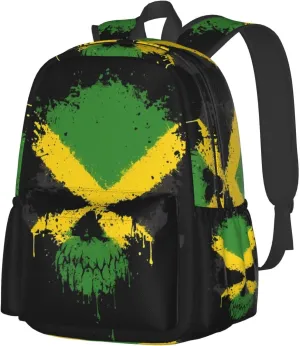 Jamaican Flag Skull Laptop Backpack Work Travel Backpacks Business Rucksack Casual Outdoor Daypack with Adjustable Strap Bags for Sports Office Gym Hiking
