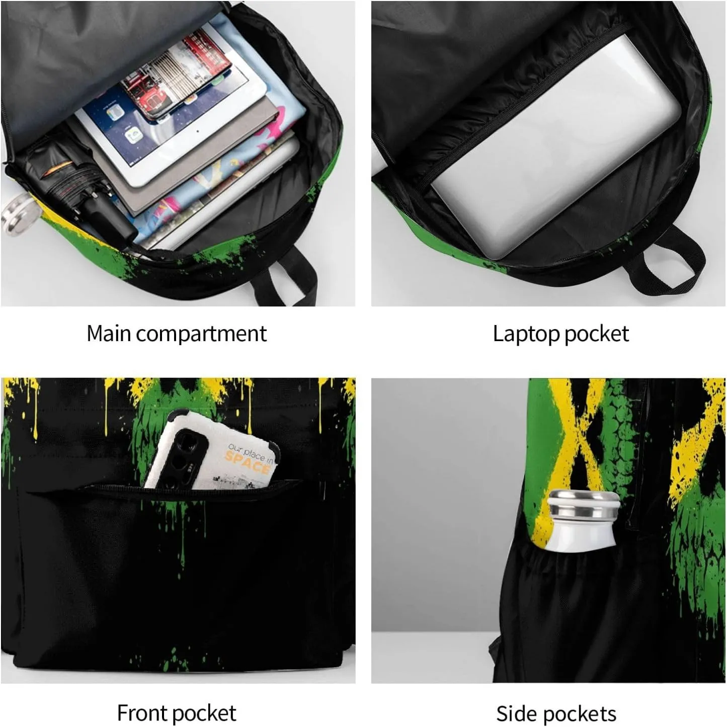 Jamaican Flag Skull Laptop Backpack Work Travel Backpacks Business Rucksack Casual Outdoor Daypack with Adjustable Strap Bags for Sports Office Gym Hiking