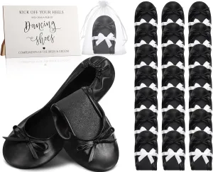 Jecery 24 Pairs Bridal Shower Supplies Wedding Foldable Ballet Flat Set Ballerina Shoes Party Sign Portable Roll up Travel Slippers Wedding Dancing Shoes for Guest Bridesmaid