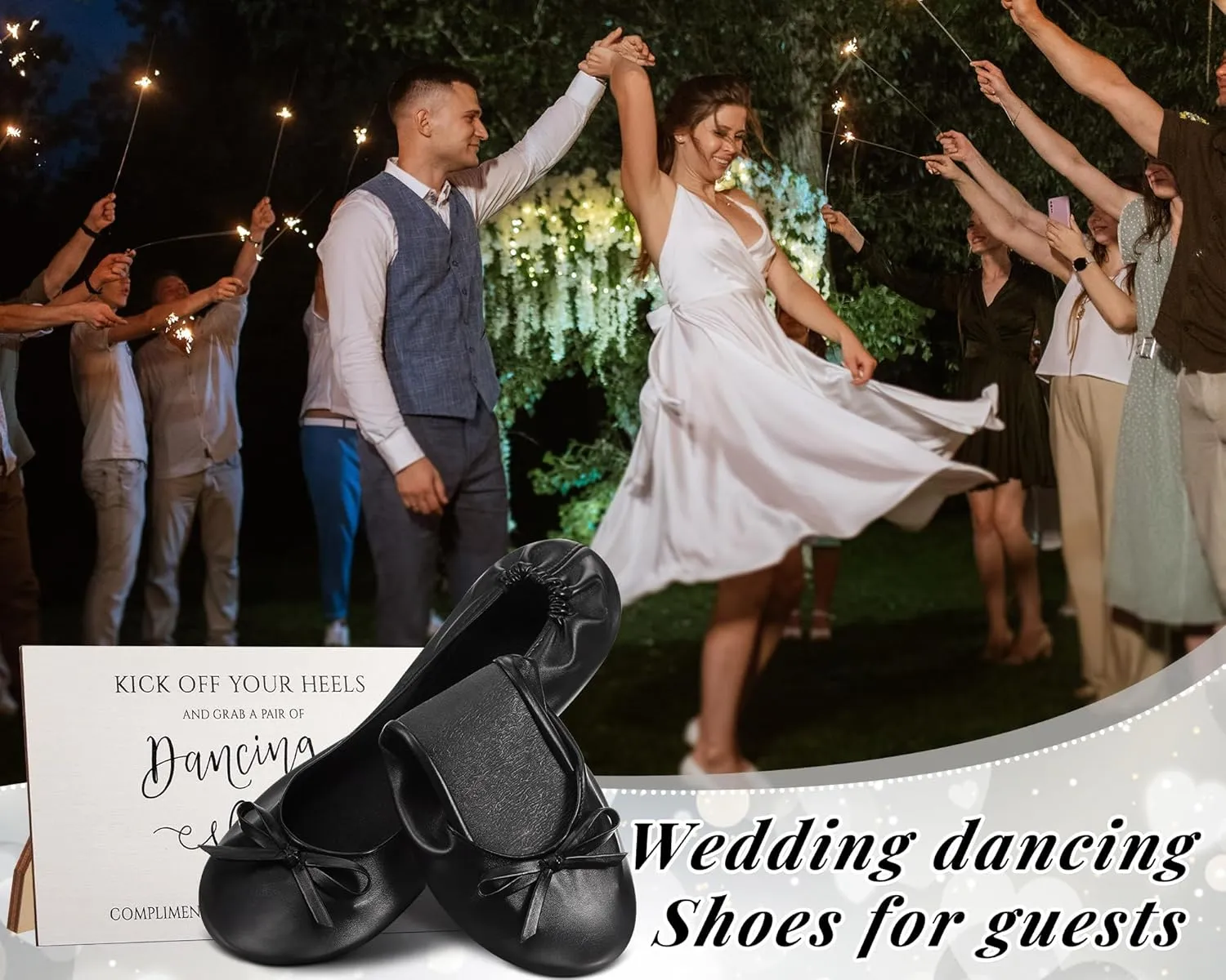 Jecery 24 Pairs Bridal Shower Supplies Wedding Foldable Ballet Flat Set Ballerina Shoes Party Sign Portable Roll up Travel Slippers Wedding Dancing Shoes for Guest Bridesmaid