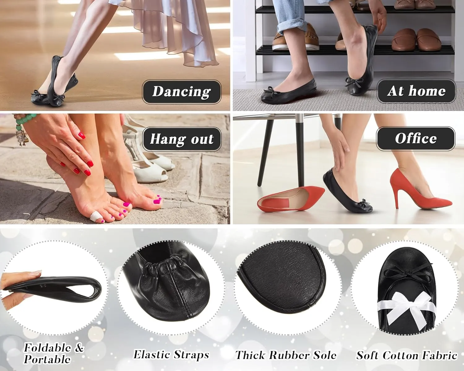 Jecery 24 Pairs Bridal Shower Supplies Wedding Foldable Ballet Flat Set Ballerina Shoes Party Sign Portable Roll up Travel Slippers Wedding Dancing Shoes for Guest Bridesmaid