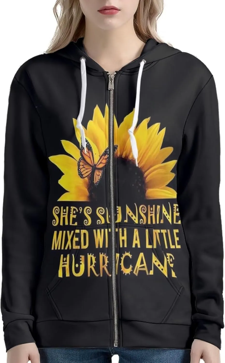JEOCODY Novelty Full Zip Hoodie Athletic Slim Fit Long Sleeve Sweatshirt for Women