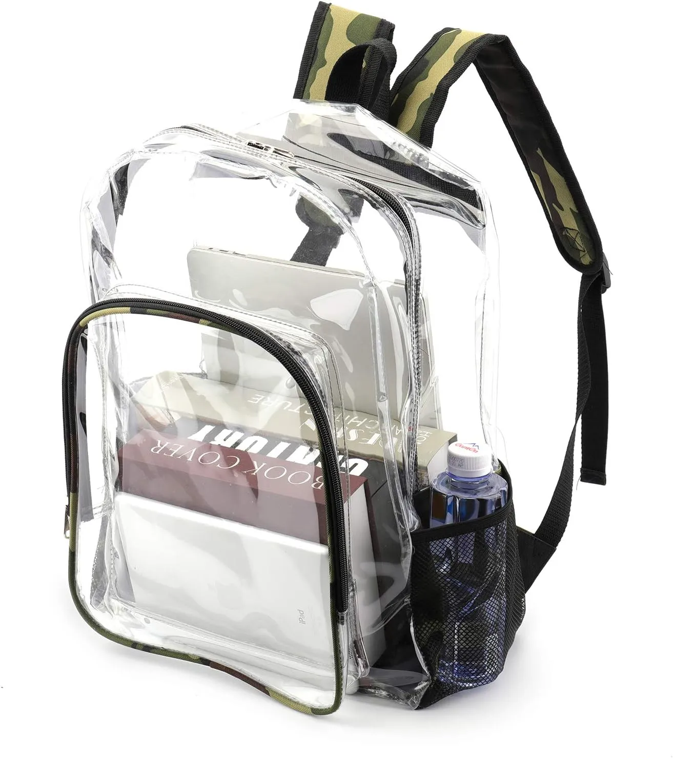 JOMPARO Camo Heavy Duty Clear Backpack for School Boys & Girls - Large See Through Bookbag
