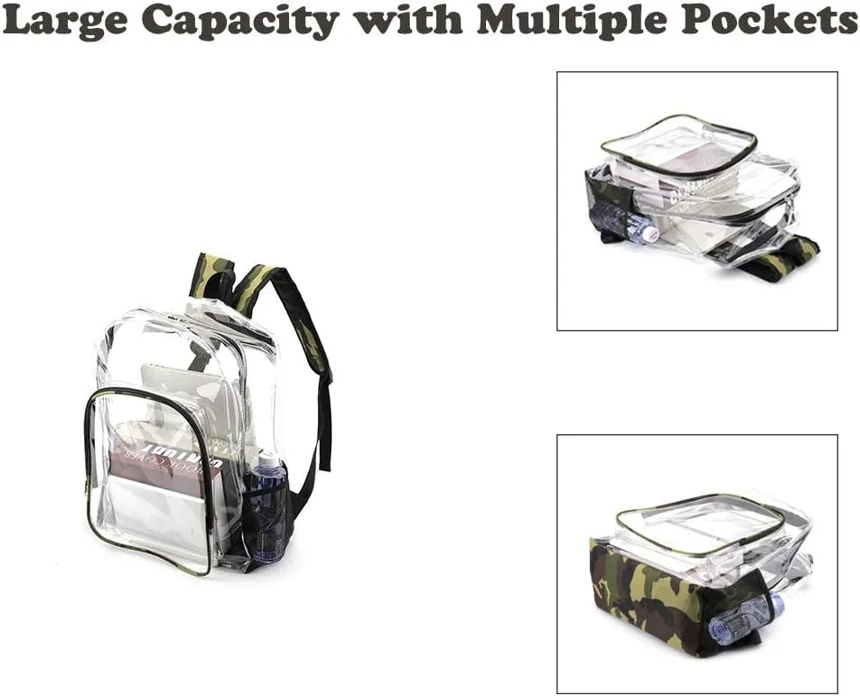 JOMPARO Camo Heavy Duty Clear Backpack for School Boys & Girls - Large See Through Bookbag