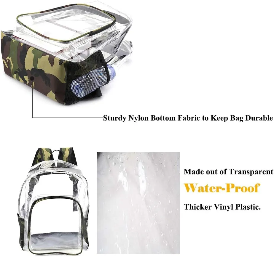 JOMPARO Camo Heavy Duty Clear Backpack for School Boys & Girls - Large See Through Bookbag