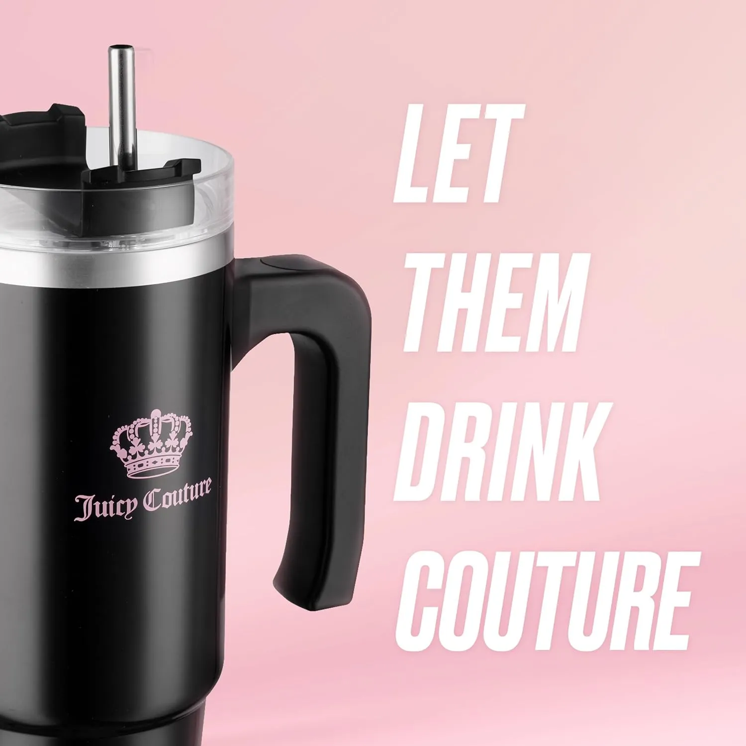 Juicy Couture Travel Style Fashion Water Bottle - Black - 31.5oz