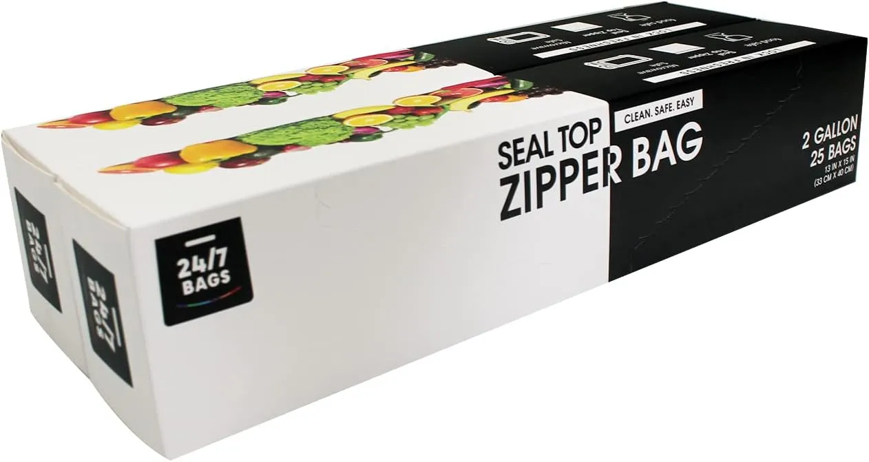 Jumbo 2 Gallon Storage Bags, Strong Double Zipper Seal, 50 Count, 2.5 Mil Thick, Microwave-Safe, BPA-Free, Drawer Friendly, 2 Box of 25