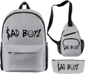 Junior H Sad Boyz Backpack Three Piece Set Casual Daypack Travel Bags (Gray)