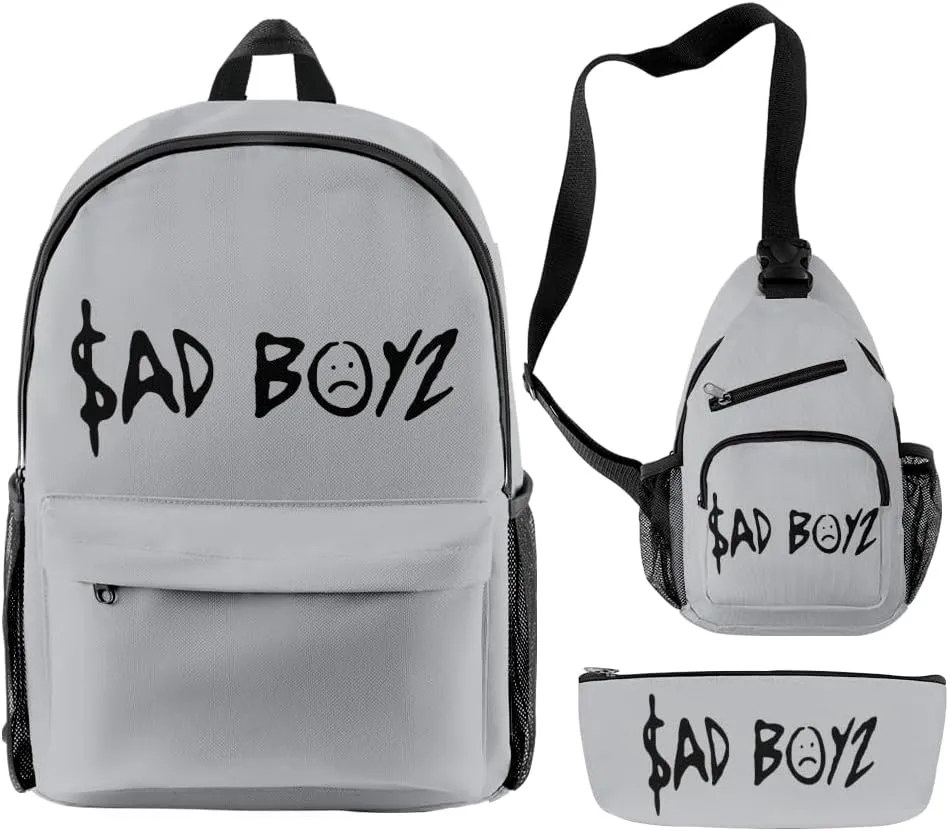 Junior H Sad Boyz Backpack Three Piece Set Casual Daypack Travel Bags (Gray)