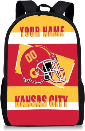 Kansas City Backpack 17 Inch SchoolBag, Personalized Any Name Number High Capacity Laptop Bag Casual Daypack for Man/Woman/Girl/Boy