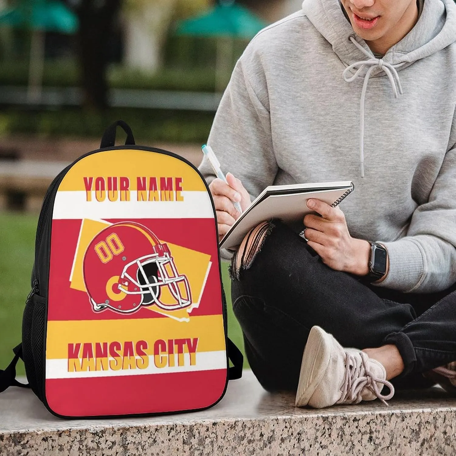 Kansas City Backpack 17 Inch SchoolBag, Personalized Any Name Number High Capacity Laptop Bag Casual Daypack for Man/Woman/Girl/Boy
