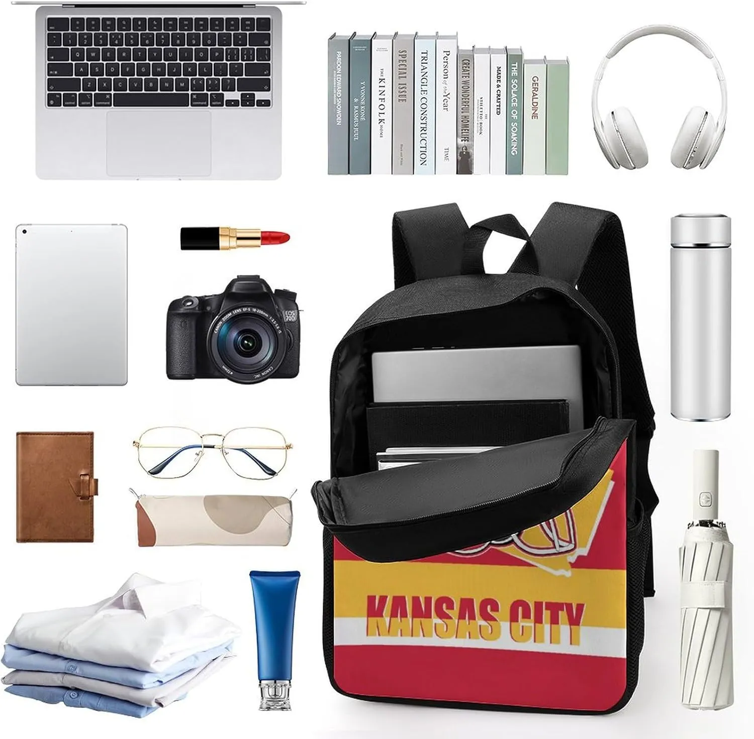 Kansas City Backpack 17 Inch SchoolBag, Personalized Any Name Number High Capacity Laptop Bag Casual Daypack for Man/Woman/Girl/Boy