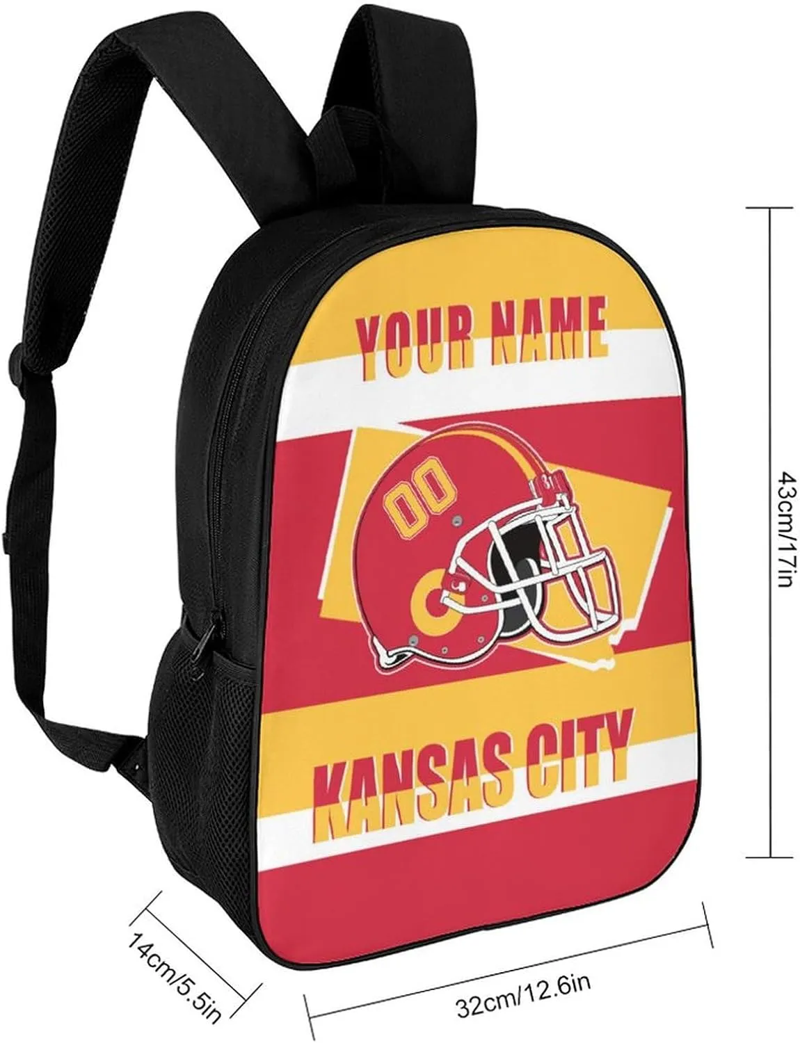Kansas City Backpack 17 Inch SchoolBag, Personalized Any Name Number High Capacity Laptop Bag Casual Daypack for Man/Woman/Girl/Boy